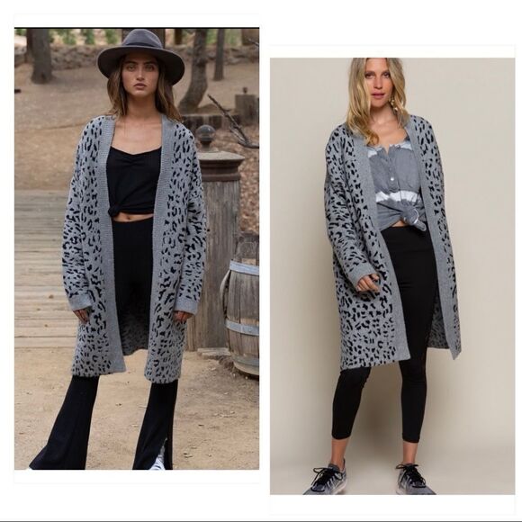 GREY Leopard Cardigan Sweater - Picture 2 of 11